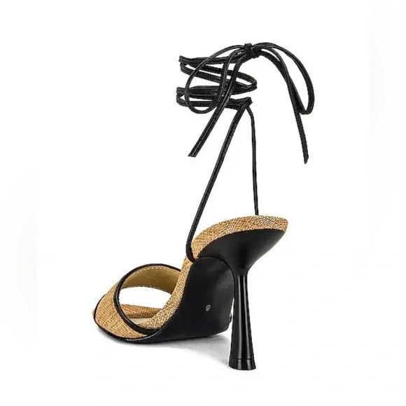 LPA Amara Raffia Black Ankle Wrap Heeled Sandals Size 8 New W/O Box - Picture 2 of 10